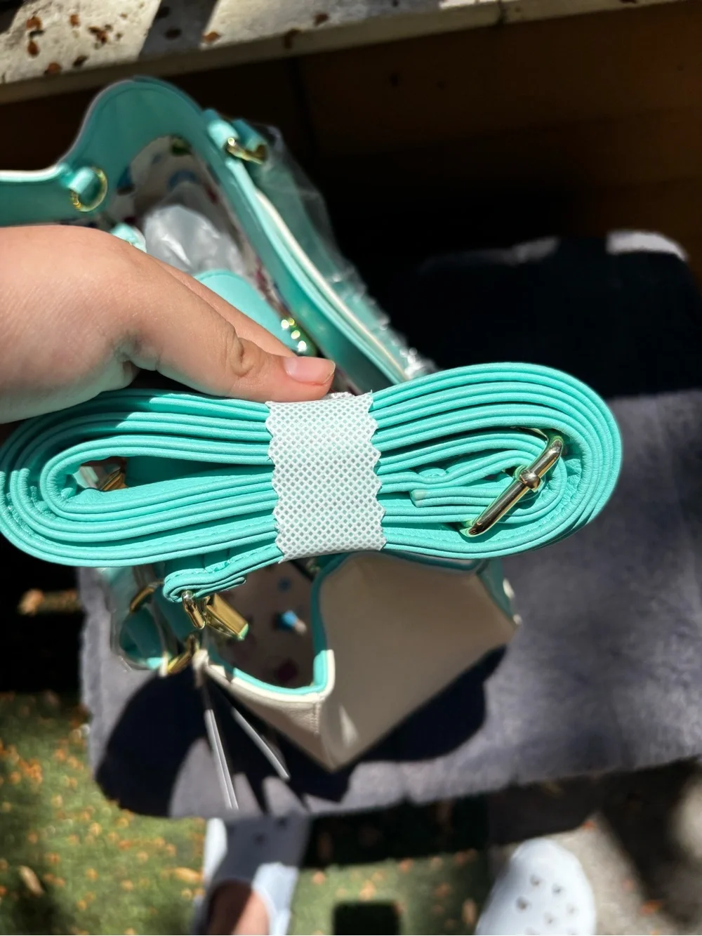 Loungefly Cream and Mint Top-Handle Satchel with Sewing Print